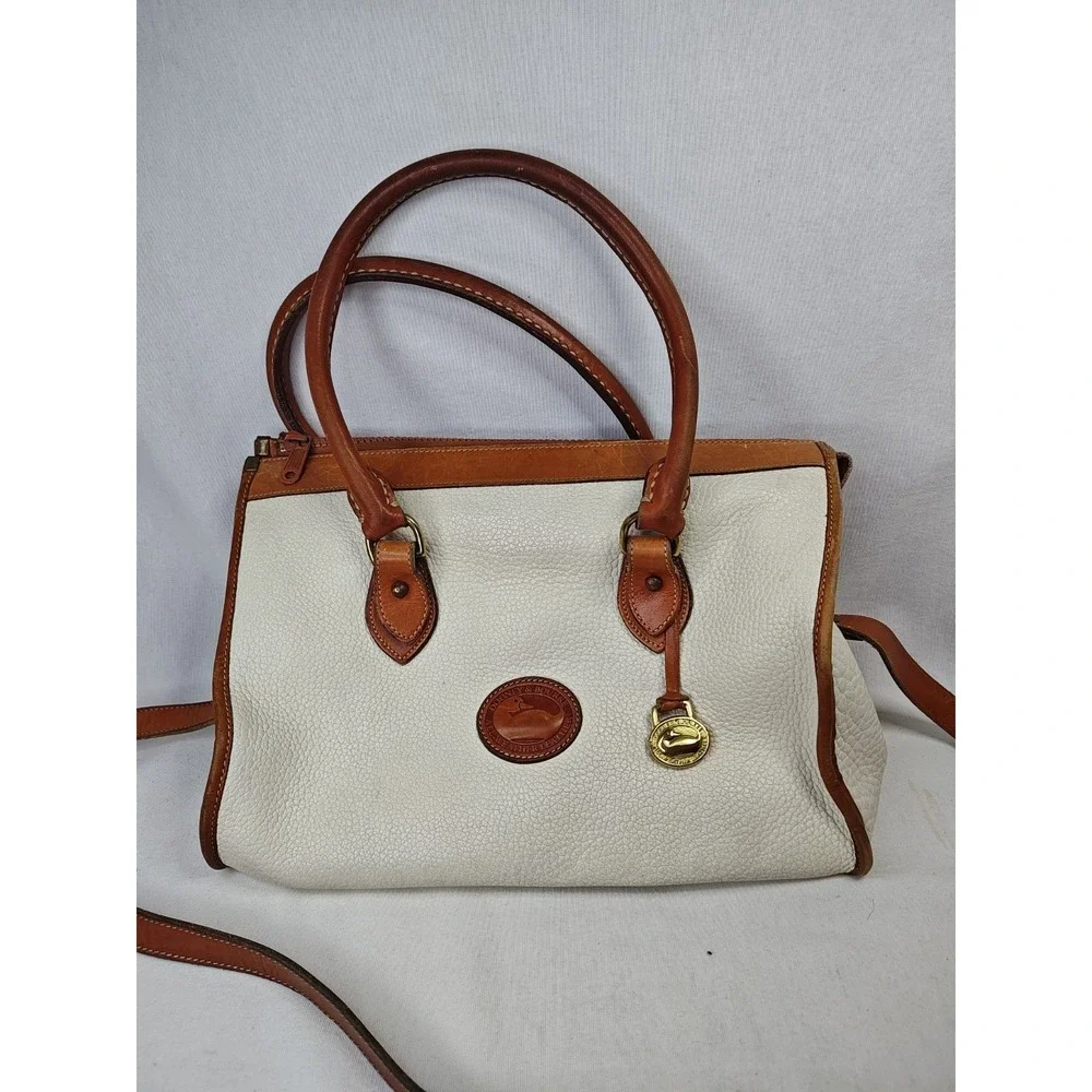 Dooney & Bourke Made in USA Vintage AWL White Leather Satchel Crossbody Handbag